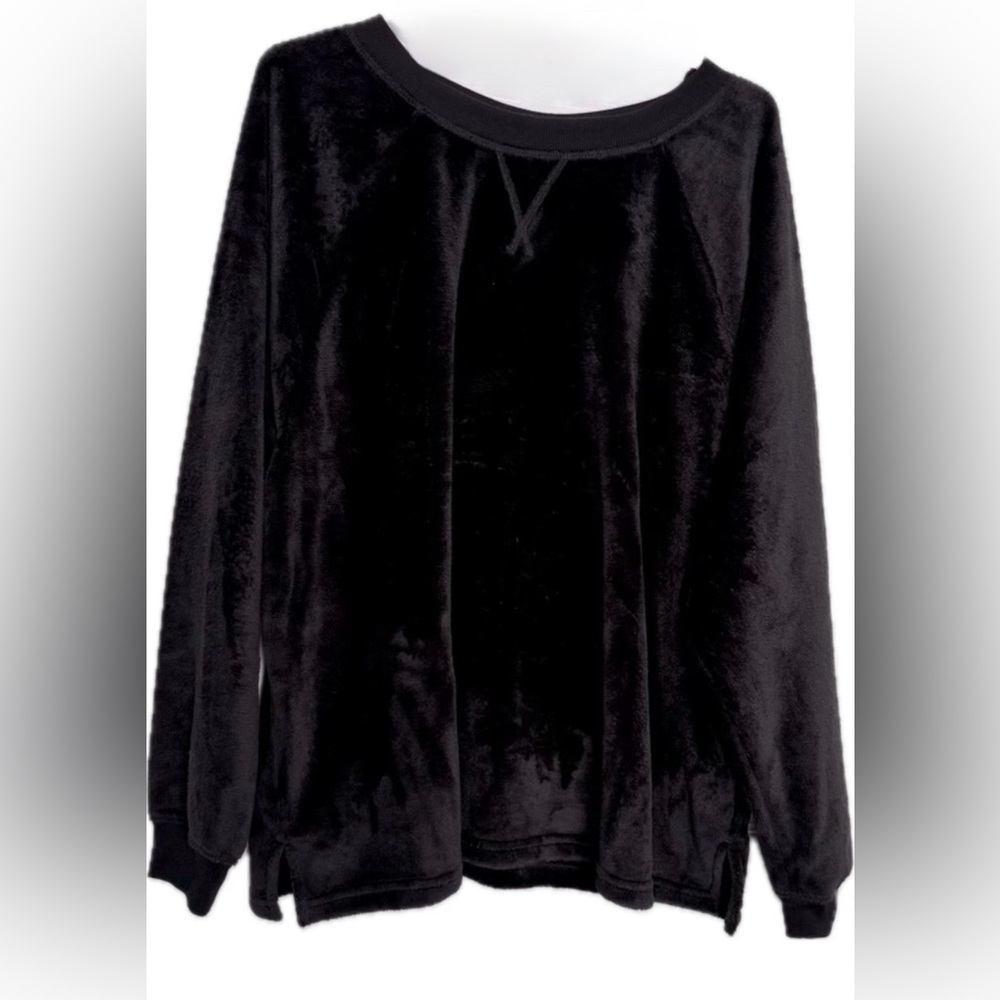 Black Velvet-Like Long Sleeve Top 3X (22-24) Sweatshirt Relaxed Fit